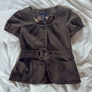 Banana Republic Plaid Belted Blazer – Cropped Sleeve, Wool Blend, Size 2